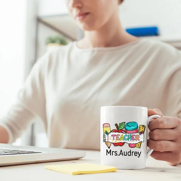 Personalised Pencil Apple Notebook 11oz Ceramic Mug With Name Teacher’s Day - Picture 2 of 6